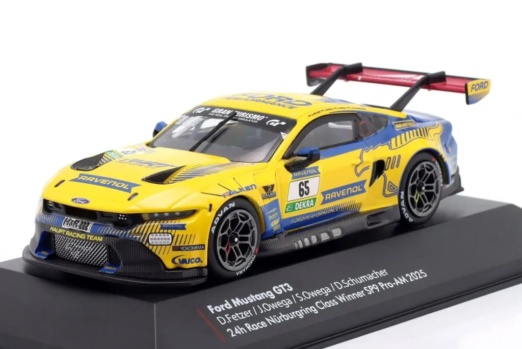 โมเดลรถ 1:43 Ford Mustang GT3 #65 Dennis Fetzer, David Schumacher, Salman Owega, Jusuf Owega 24 ชั่วโมง เนือร์บวร์กริง ปี 2025 Ixo