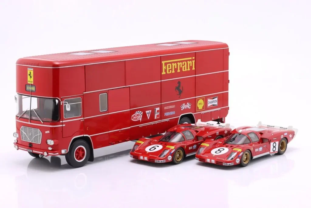 โมเดลรถ 1:18 3-Car Set: OM Fiat 150 Rolfo Renntransporter พร้อม 2x Ferrari 512S WERK83