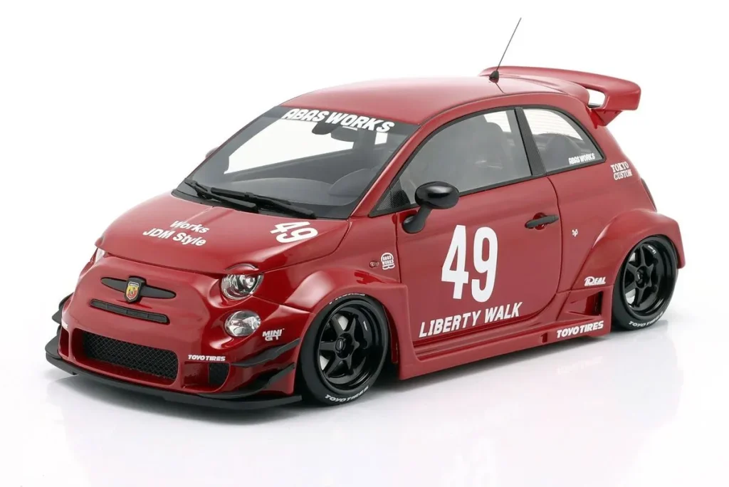 โมเดลรถ 1:18 Fiat Abarth 595 LB-Works x Abas Works #49 ปี 2024 สีแดงเข้ม True Scale