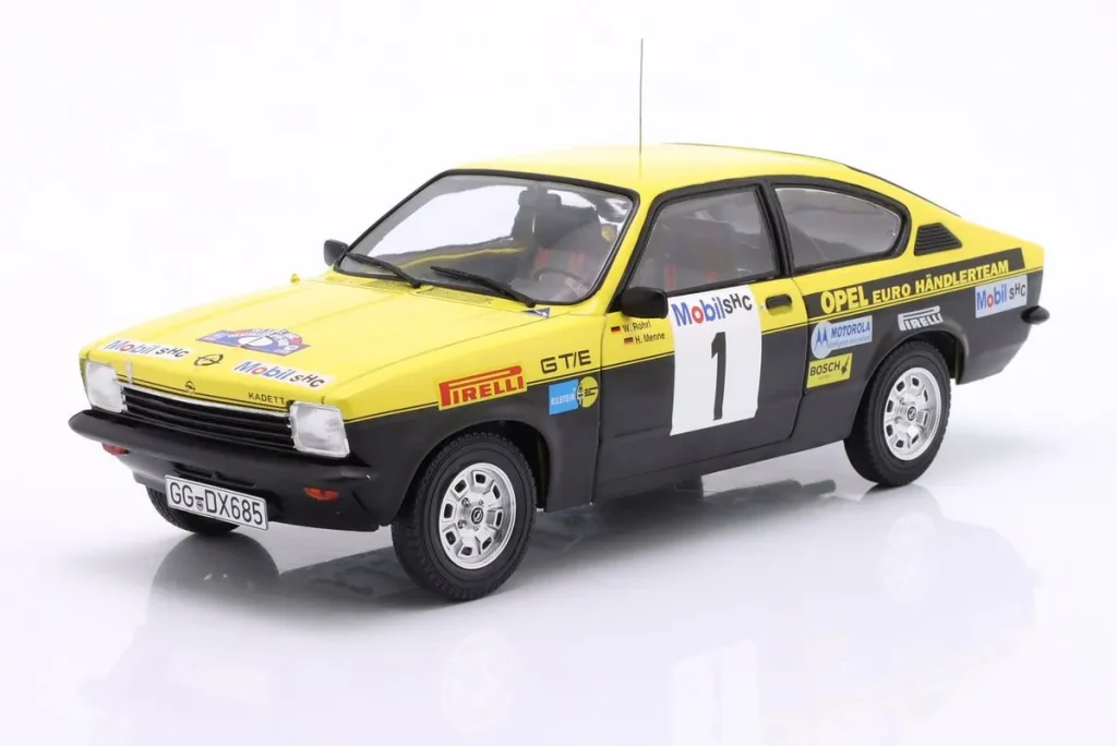 Model 1:18 Opel Kadett C GT/E #1 Walter Röhrl, Hanno Menne rank 3 Westfalen Lippe rally year 1977 ModelCarGroup