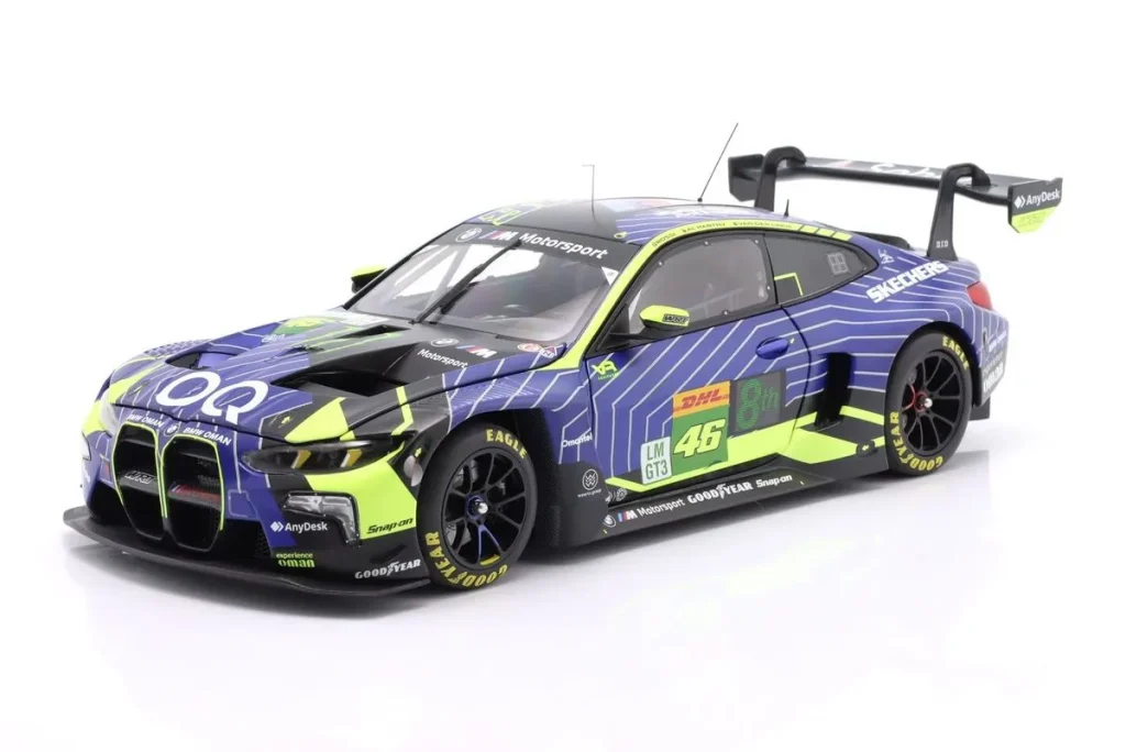 โมเดลรถ 1:18 BMW M4 GT3 Evo #46 Ahmad Al Harthy, Valentino Rossi, Kelvin van der Linde 1812km Katar WEC ปี 2025 Minichamps