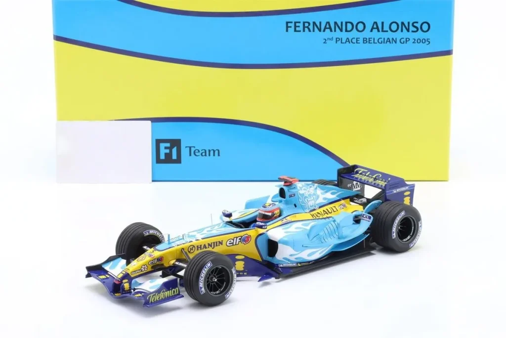 Model 1:18 Renault R25 #5 Fernando Alonso rank 2 Belgien GP (Spa) Formula One world champion year 2005 Minichamps