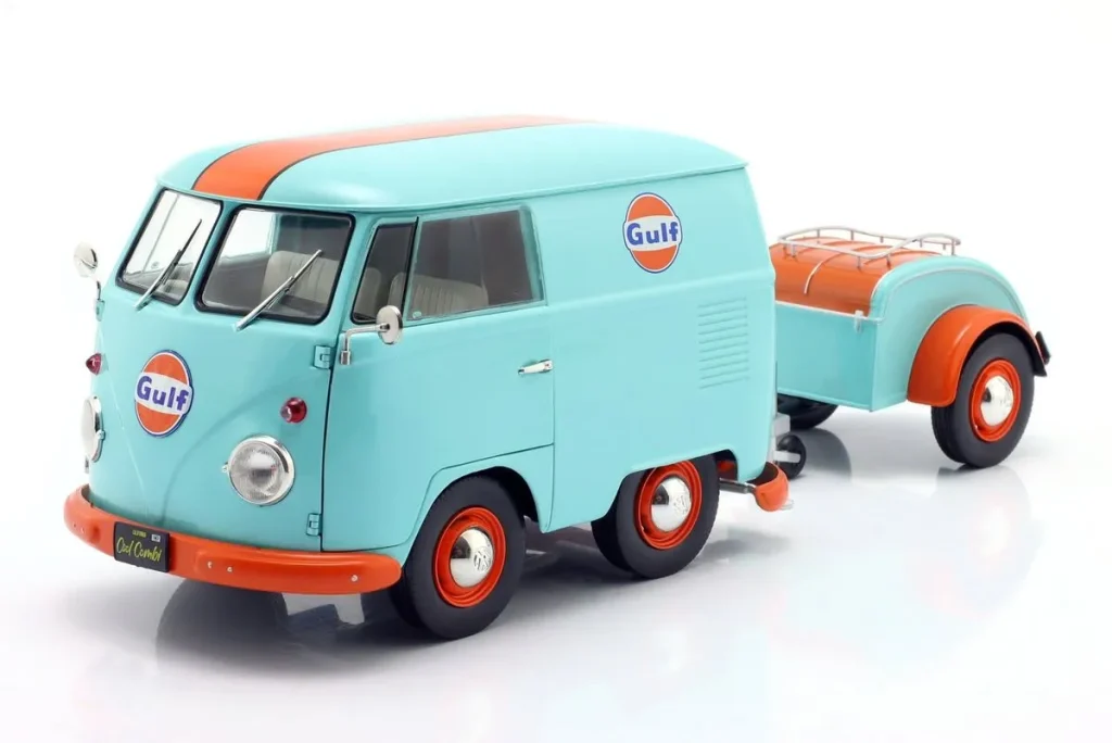 โมเดลรถ 1:18 Cool Combi Gulf Tribute ปี 2024 สีฟ้าอ่อน / ส้ม Solido