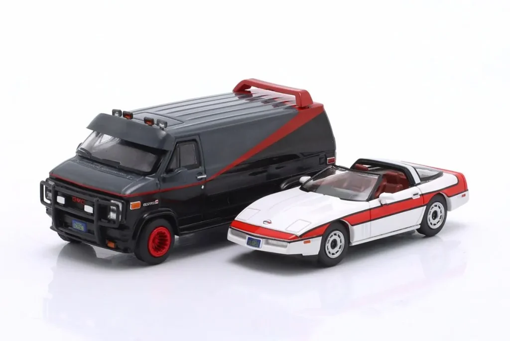 โมเดลรถ 1:87 GMC Vandura , Corvette C4 TV-Serie Das A-Team (1983-87) สีดำ / แดง Brekina