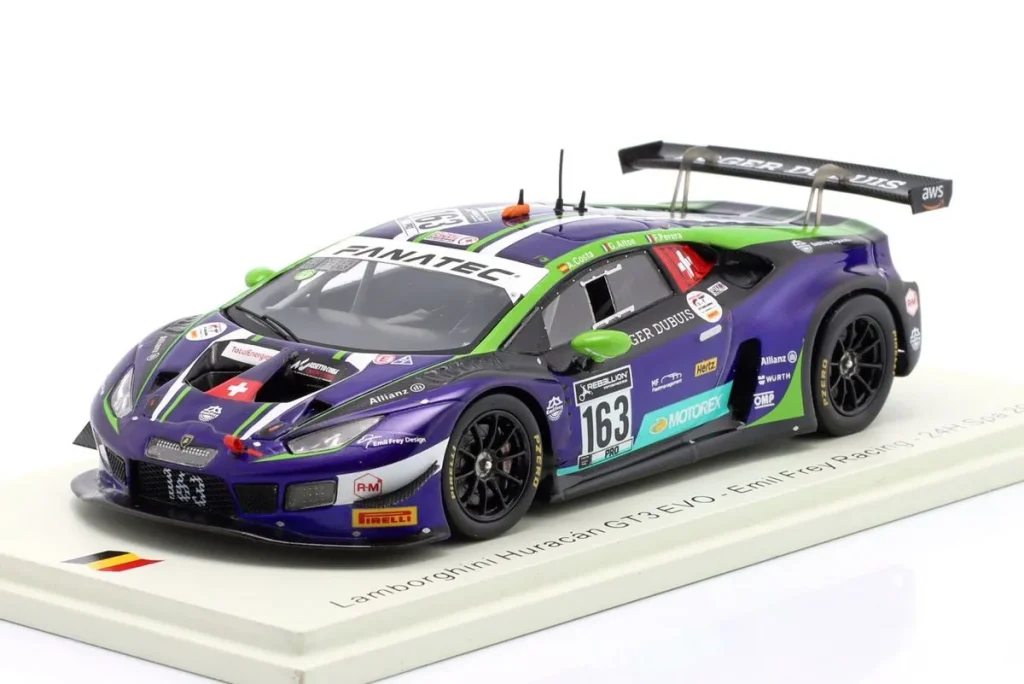 โมเดลรถ 1:43 Lamborghini Huracán GT3 Evo #163 Giacomo Altoé, Albert Costa, Franck Perera 24 ชั่วโมง สปา ปี 2021 Spark