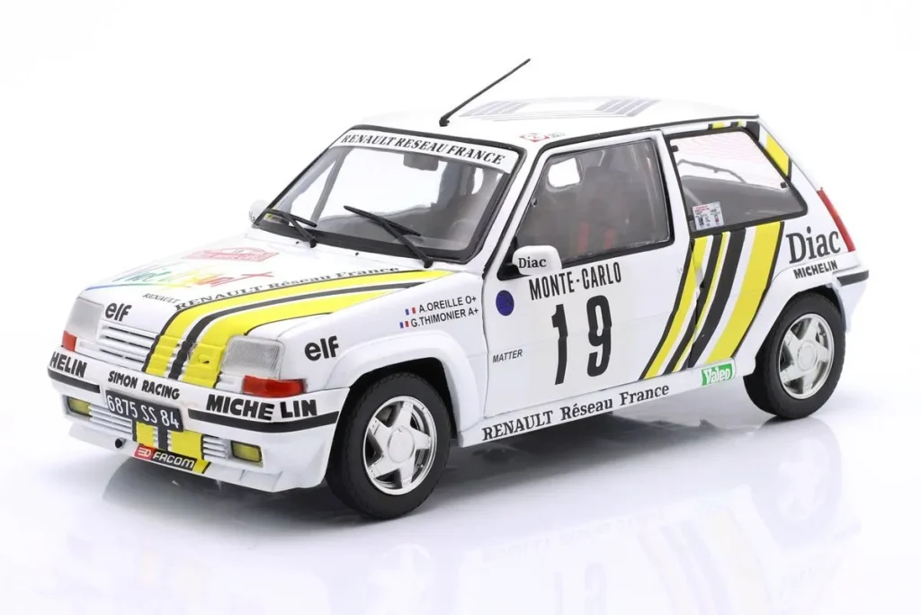 Model 1:18 Renault 5 GT Turbo #19 Alain Oreille, Gilles Thimonier rank 10 rally Monte Carlo year 1989 Solido