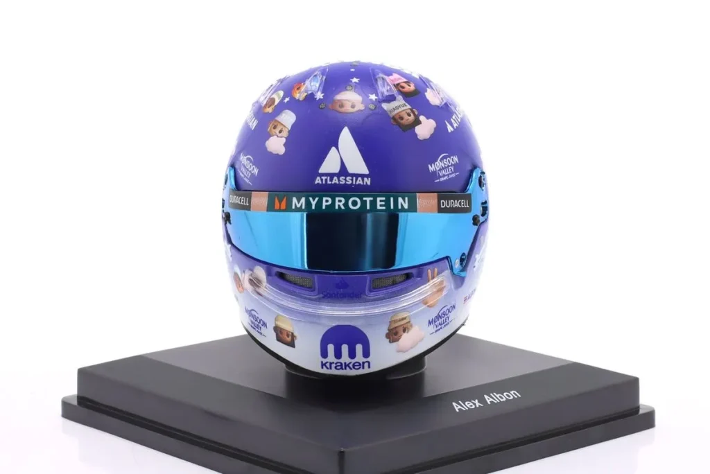 replica racing helmet 1:5 Williams FW47 #23 Alexander Albon rank 8 Großbritannien GP (Silverstone) Formula One year 2025 Spark