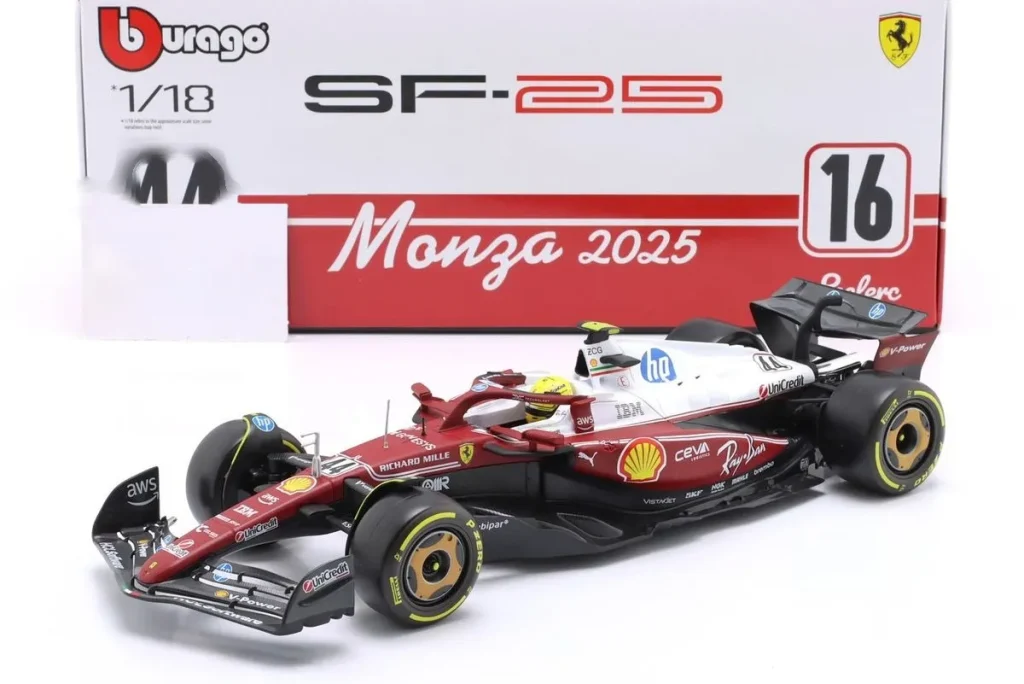 โมเดลรถ 1:18 Ferrari SF-25 #44 Lewis Hamilton อันดับ 6 Italien GP (Monza) ฟอร์มูล่าวัน ปี 2025 Bburago