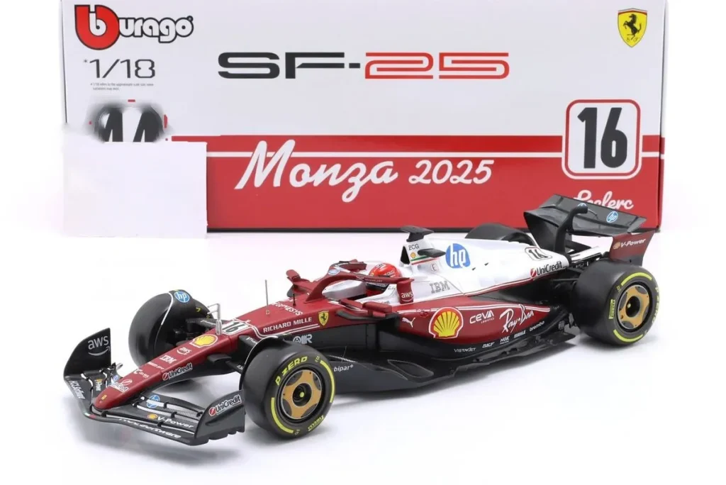 โมเดลรถ 1:18 Ferrari SF-25 #16 Charles Leclerc อันดับ 4 Italien GP (Monza) ฟอร์มูล่าวัน ปี 2025 Bburago 18-16816MONZA #16