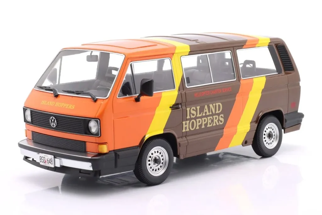 车型 1:18 Volkswagen VW Vanagon GL T3 (Typ 2) “Island Hoppers” TV-Serie “Magnum” (1980 – 1988) (in Deutschland: -1991) 年 1984 棕色 / 橙色 / 发黄 KK-Scale