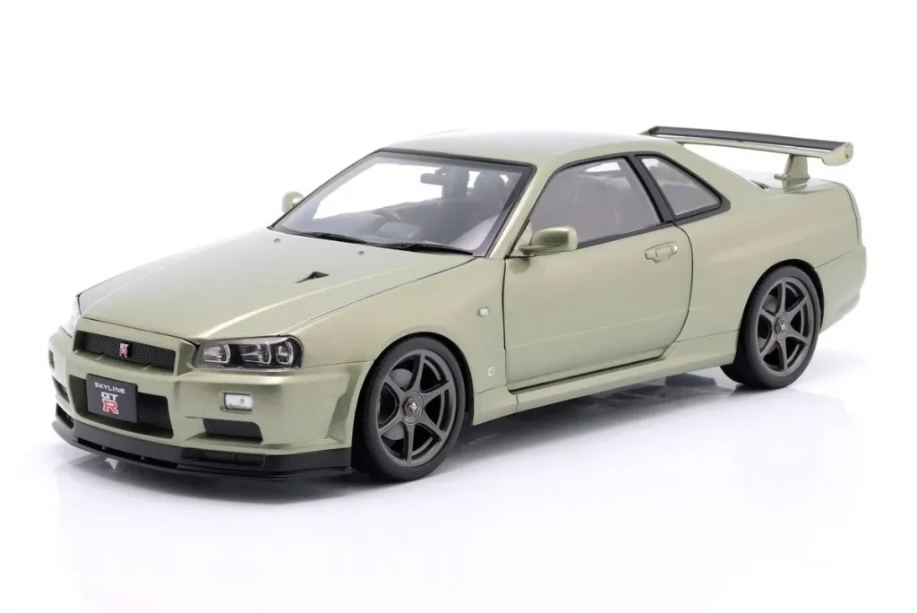 โมเดลรถ 1:12 Nissan Skyline GT-R (R34) V-Spec Nür OEM-ล้อ ปี 2001 สีเขียวอ่อนเมทัลลิก KK-Scale