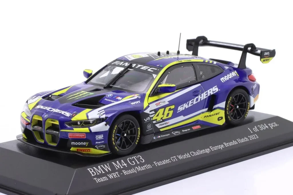 车型 1:43 BMW M4 GT3 #46 Valentino Rossi, Maxime Martin First Podium Fanatec GT World Challenge Europe Brands Hatch 年 2023 Minichamps