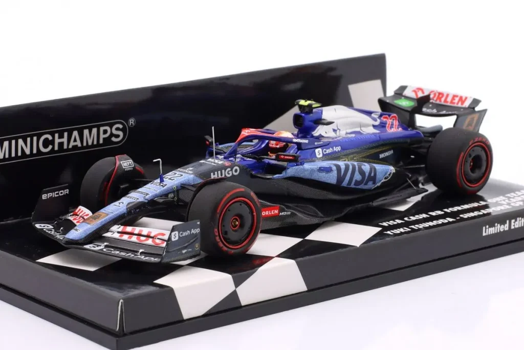 Model 1:43 RB VCARB 01 #22 Yuki Tsunoda rank 12 Singapur GP Formula One year 2024 Minichamps