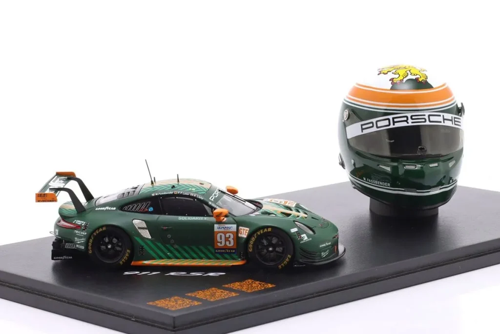 replica racing helmet 1:43 Porsche 911 RSR #93 Michael Fassbender, Felipe Fernandez Laser, Richard Lietz ELMS (European LeMans Series) / Film “Michael Fassbender – Road to Le Mans” year 2020 Spark