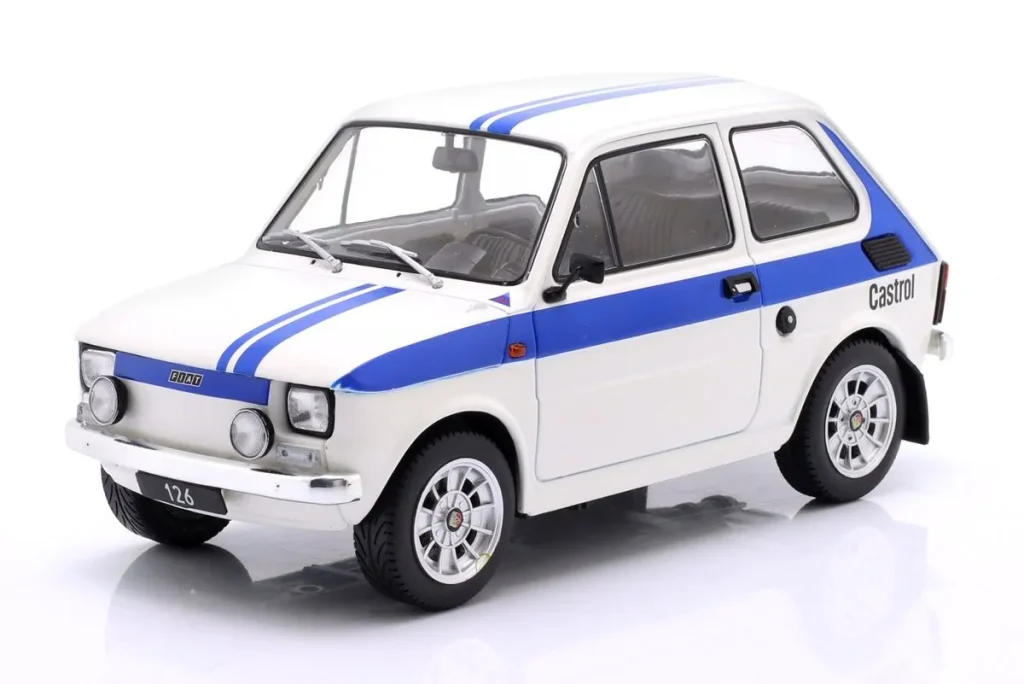 โมเดลรถ 1:18 Fiat 126 ปี 1972 สีขาว / น้ำเงิน ModelCarGroup