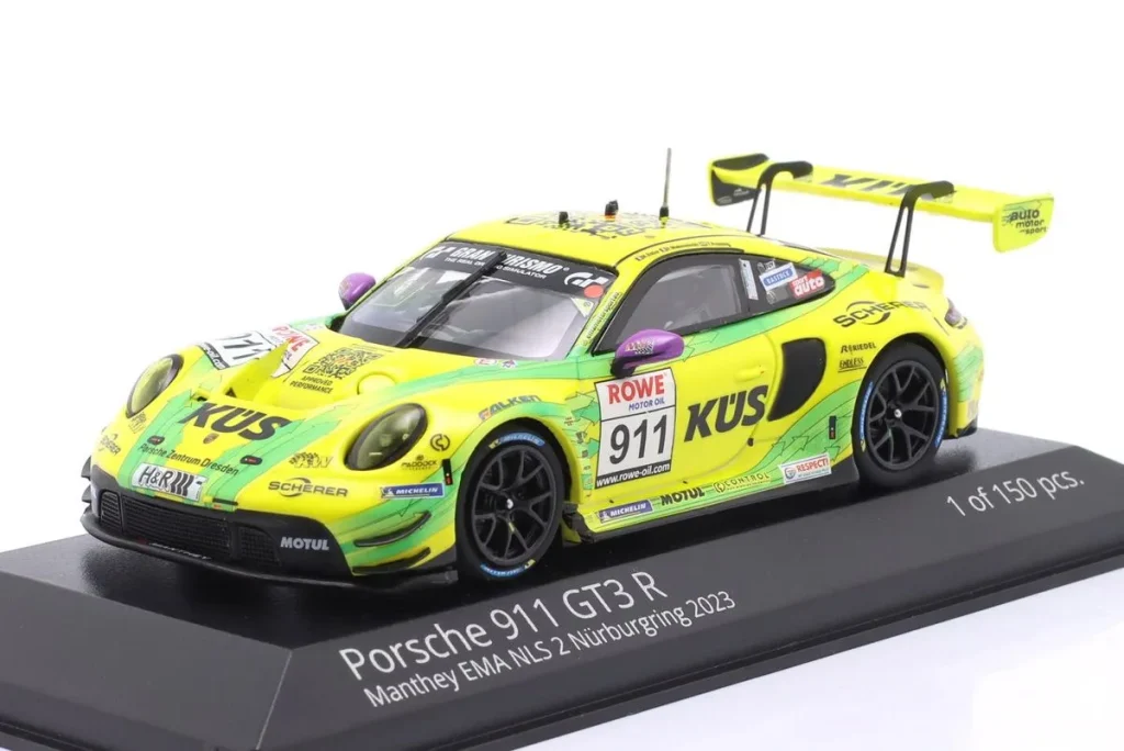 โมเดลรถ 1:43 Porsche 911 GT3 R #911 Thomas Preining, Kevin Estre NLS Nürburgring ปี 2023 Minichamps