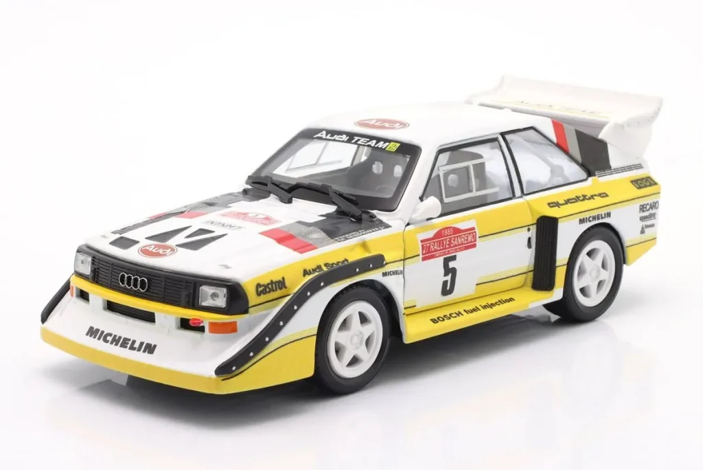 车型 1:24 Audi Sport quattro S1 E2 #5 Walter Röhrl, Christian Geistdörfer 冠军拉力赛 SanRemo 年 1985 Bburago
