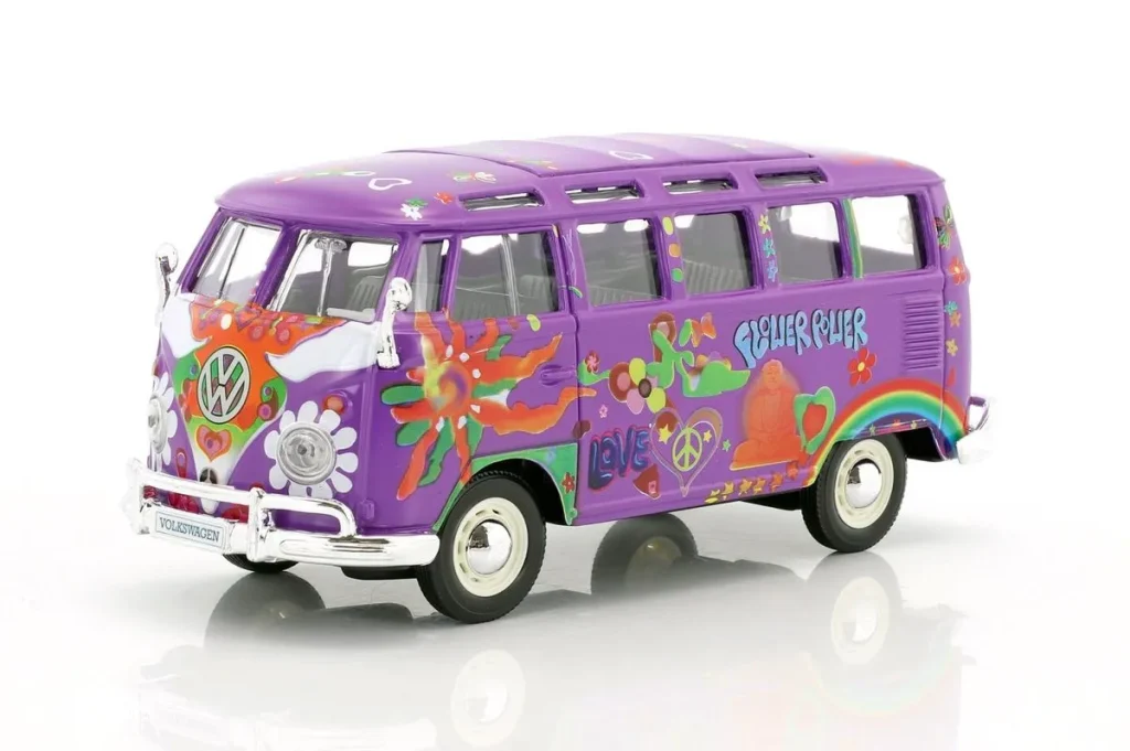 โมเดลรถ 1:24 Volkswagen VW T1 Samba Bus Hippie Line Flower Power ม่วง 1:24 Maisto สีม่วง Maisto
