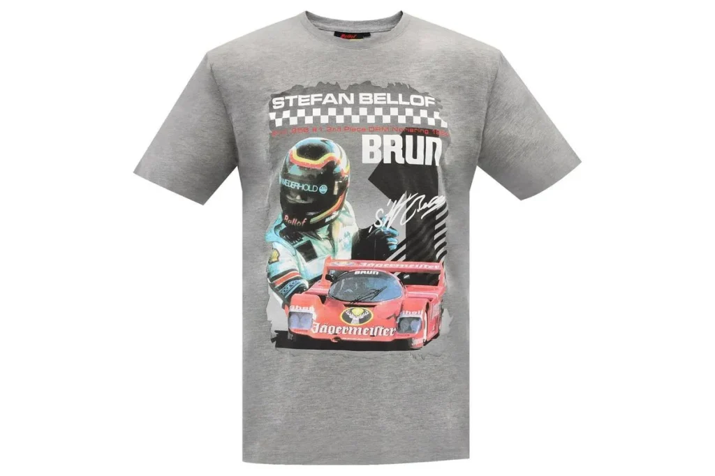 T-shirt Stefan Bellof Brun 956 Norisring 1984 with Frontprint Grey size S