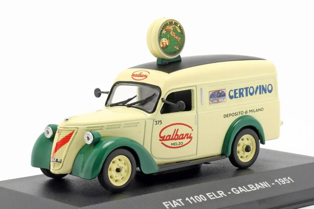 โมเดลรถ 1:43 Fiat 1100 ELR Lieferwagen “Galbani” ปี 1951 สีเหลืองอ่อน / เขียว Altaya