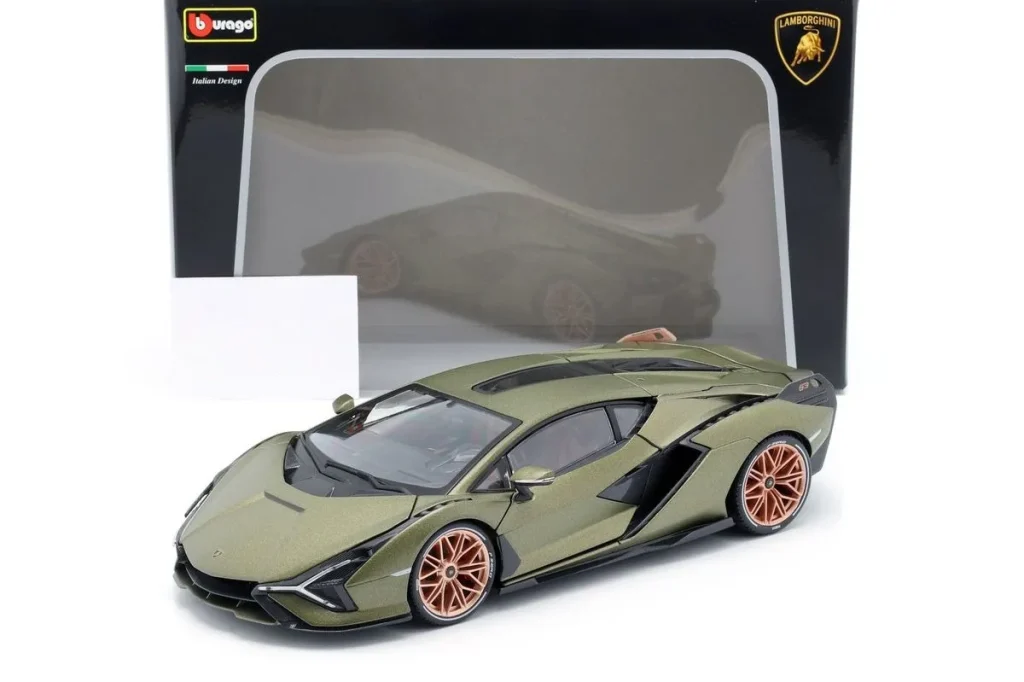 โมเดลรถ 1:18 Lamborghini Sian FKP 37 ปี 2020 สีด้านเขียวมะกอก Bburago