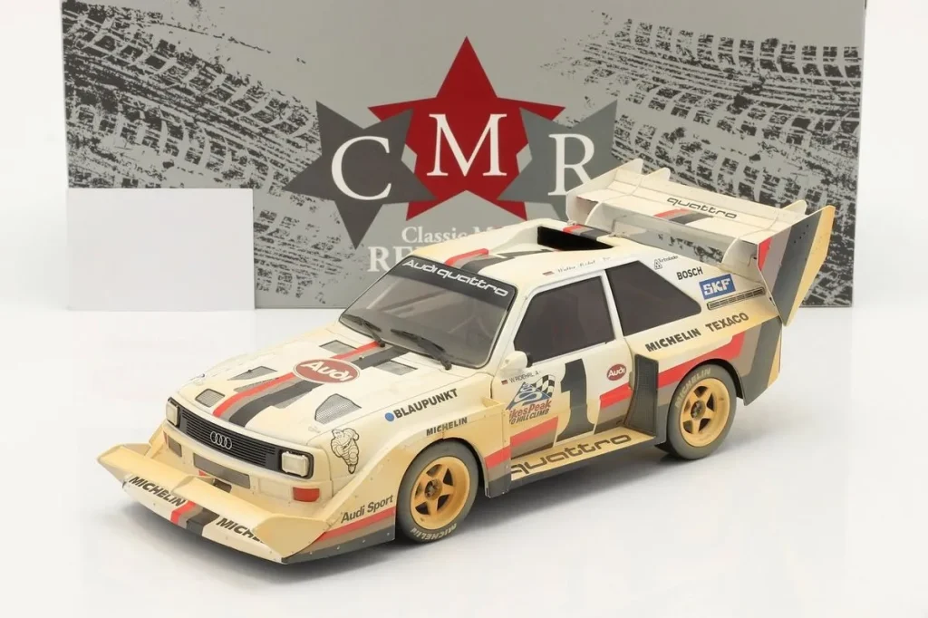 车型 1:18 Audi Sport quattro S1 E2 Dirty Version #1 Walter Röhrl Pikes Peak Hill Climb / Winner 10:47,850 min 年 1987 CMR
