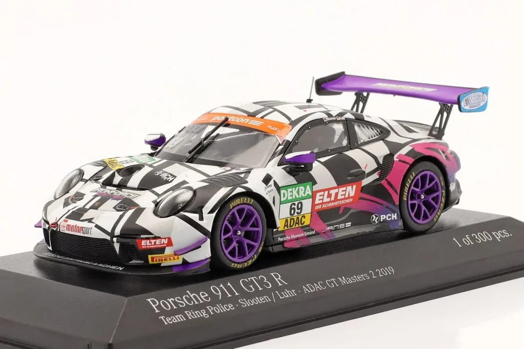 Model 1:43 Porsche 911 (991 II) GT3 R #69 Jan-Erik Slooten, Lucas Luhr ADAC GT Masters Most year 2019 Minichamps