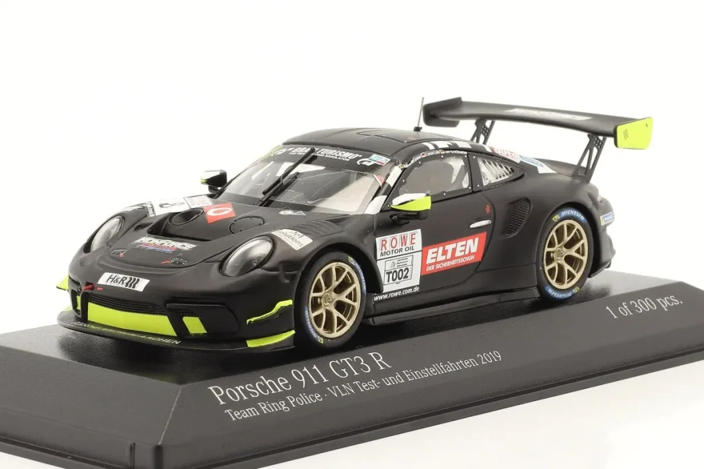 Model 1:43 Porsche 911 (991 II) GT3 R #8 Jan-Erik Slooten, Lucas Luhr, Adrien de Leener, Steve Jans Test- and Einstellfahrten VLN2 Nürburgring year 2019 Minichamps