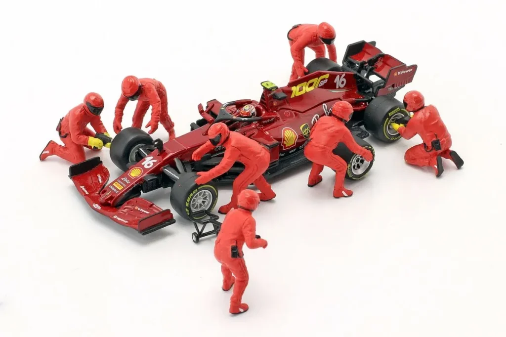 ฟิกเกอร์ 1:43 Pit Crew Figuren Set #2 ทีมสีแดง ฟอร์มูล่าวัน สีแดง American Diorama