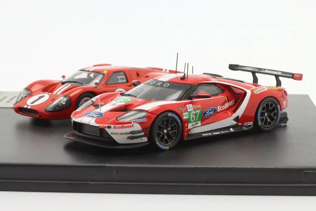 Model 1:43 Ford GT40 #1 1967 / Ford GT #67 2019 #1 Dan Gurney, A. J. Foyt / #67 Harry Tincknell, Andy Priaulx, Jonathan Bomarito #1 winner 24h LeMans / #69 24h LeMans year 1967 Ixo