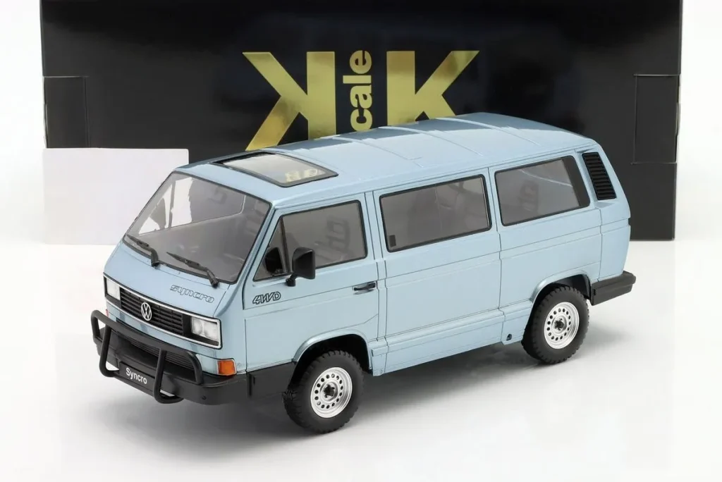 โมเดลรถ 1:18 Volkswagen VW Bus T3 Syncro ปี 1987 สีฟ้าอ่อนเมทัลลิก KK-Scale