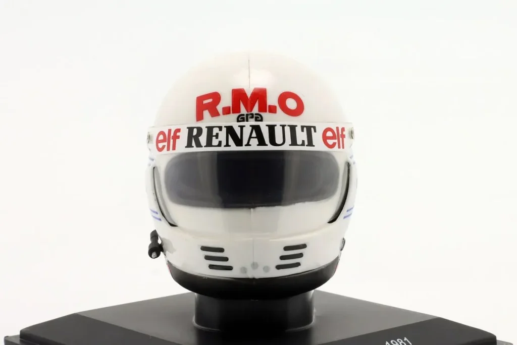 replica racing helmet 1:5 Renault RE20B / Renault RE30 #16 René Arnoux Formula One year 1981 Spark