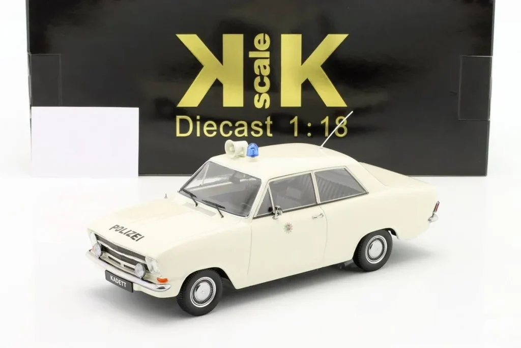 Model 1:18 Opel Kadett B Polizei Deutschland year 1972 white KK-Scale