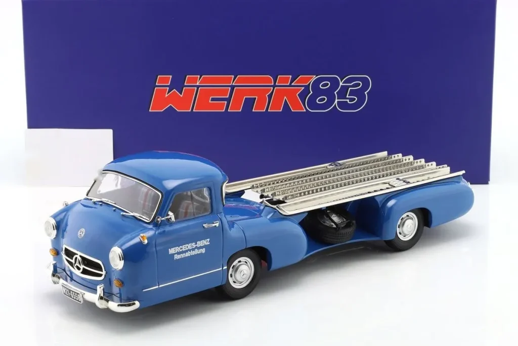 Model 1:18 Mercedes-Benz Renntransporter “blue Wunder” Formula One year 1955 blue WERK83