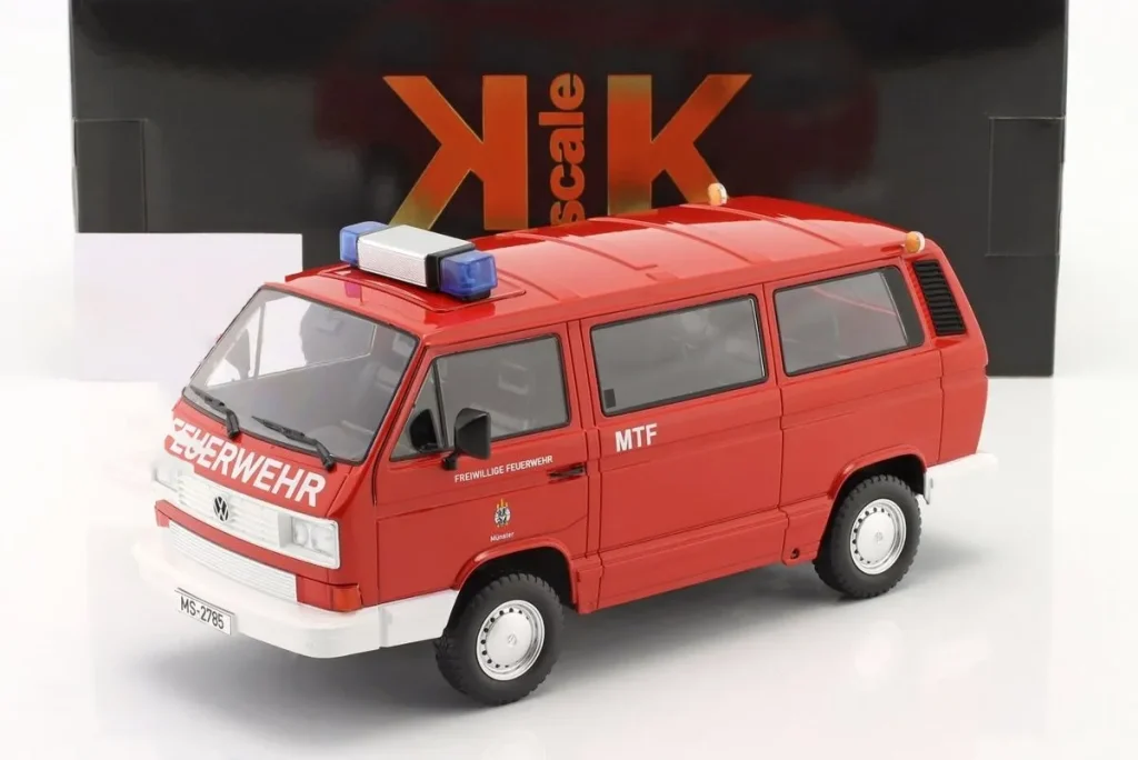 โมเดลรถ 1:18 Volkswagen VW T3 Syncro Feuerwehr Münster ปี 1987 สีแดง KK-Scale