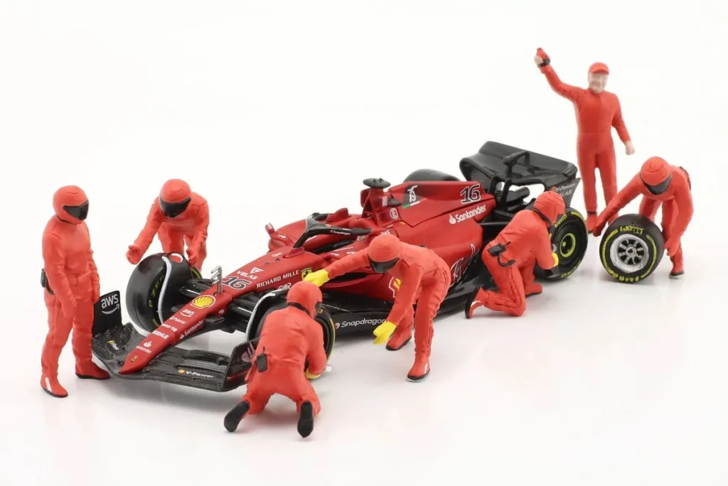 ฟิกเกอร์ 1:43 Pit Crew Figuren Set #3 ทีมสีแดง สีแดง American Diorama