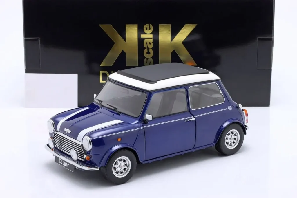 โมเดลรถ 1:12 Mini Cooper พร้อม Schiebedach สีน้ำเงินเข้มเมทัลลิก / ขาว KK-Scale