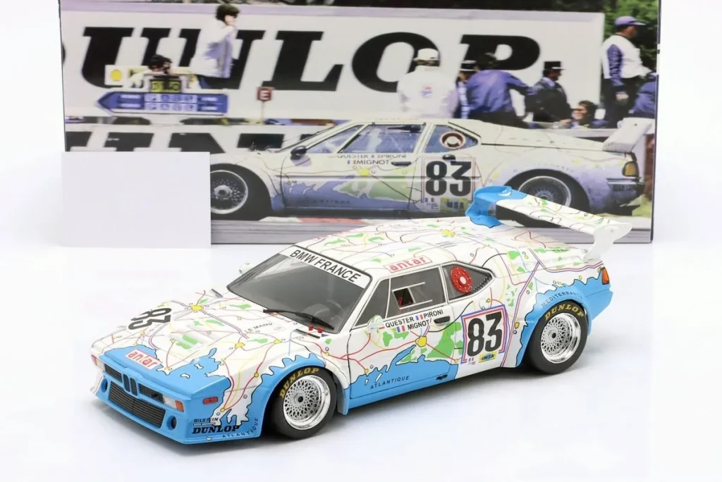 车型 1:18 BMW M1 Procar (“Map Art Car”) #83 Didier Pironi, Dieter Quester, Marcel Mignot 24 小时勒芒年 1980 WERK83
