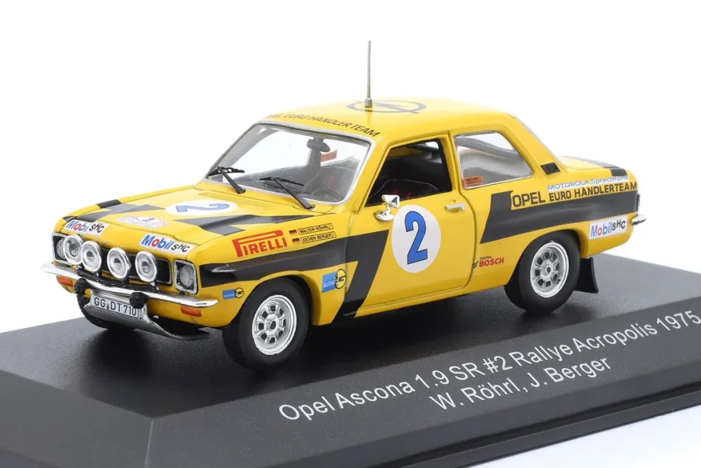 Model 1:43 Opel Ascona 1.9 SR #2 Walter Röhrl, Jochen Berger winner rally Akropolis year 1975 CMR
