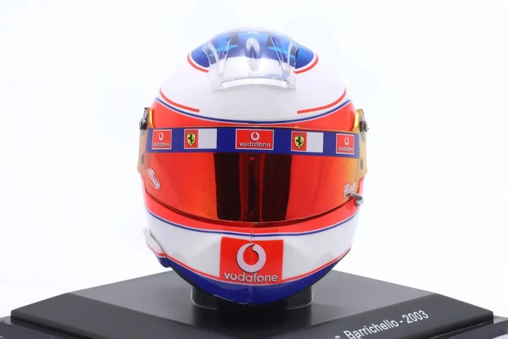 หมวกนักแข่งจำลอง 1:5 Ferrari F2003-GA #2 Rubens Barrichello ฟอร์มูล่าวัน ปี 2003 Spark