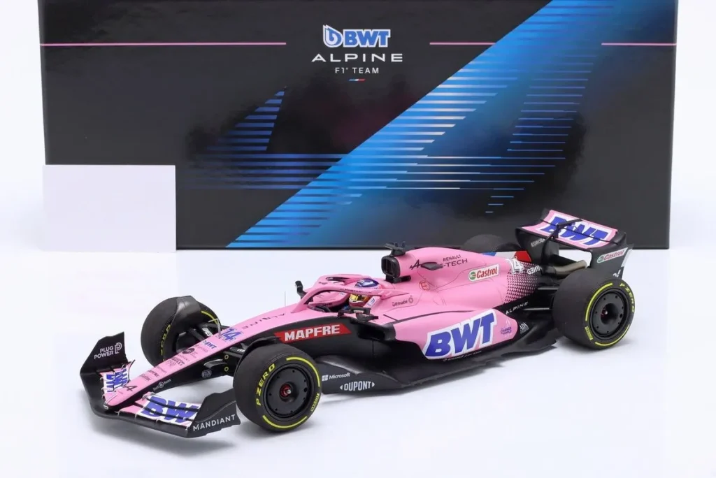 โมเดลรถ 1:18 Alpine A522 #14 Fernando Alonso อันดับ 9 Bahrain GP ฟอร์มูล่าวัน ปี 2022 Minichamps