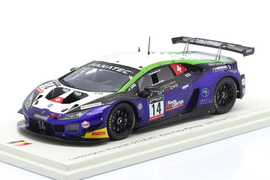 车型 1:43 Lamborghini Huracan GT3 Evo #14 Tuomas Tujula, Stuart White, Konsta Lappalainen 3rd Silver-Cup-Klasse 24h Spa 年 2022 Spark