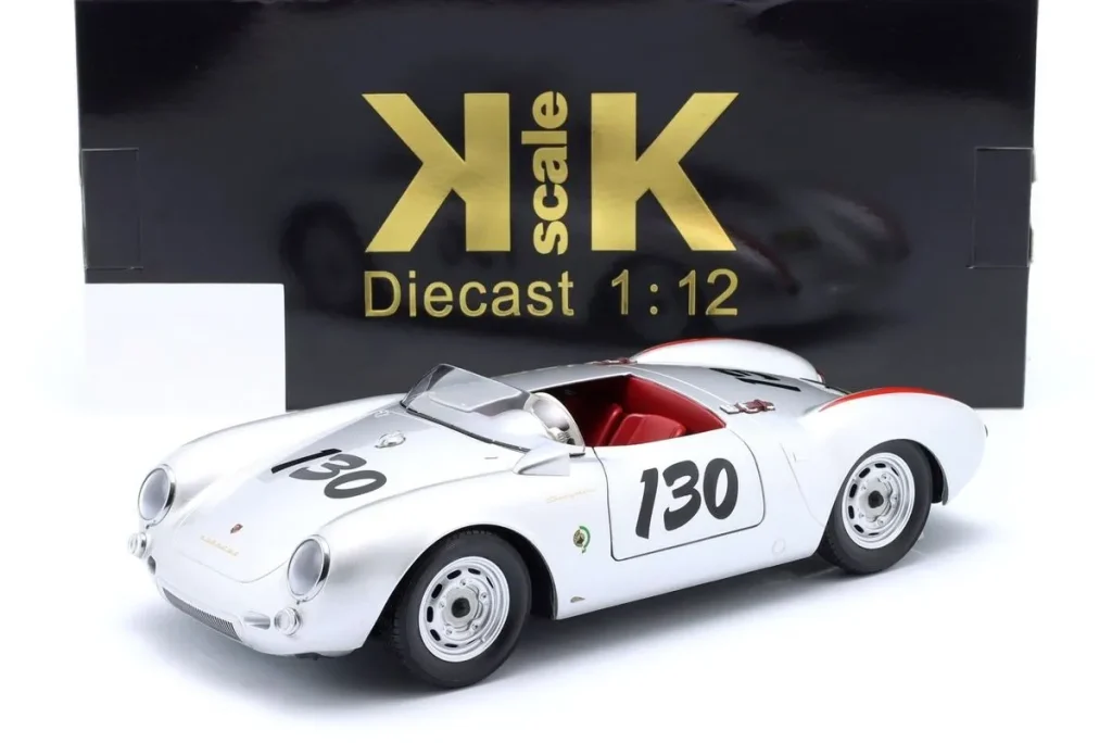 โมเดลรถ 1:12 Porsche 550A Spyder #130 James Dean Little Bastard ปี 1956 สีเงิน KK-Scale