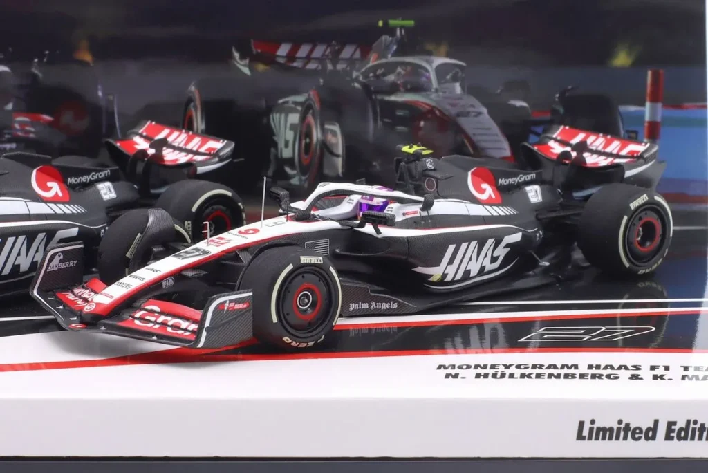 โมเดลรถ 1:43 Haas VF-23 #27 Nico Hülkenberg, Kevin Magnussen ฟอร์มูล่าวัน ปี 2023 Minichamps
