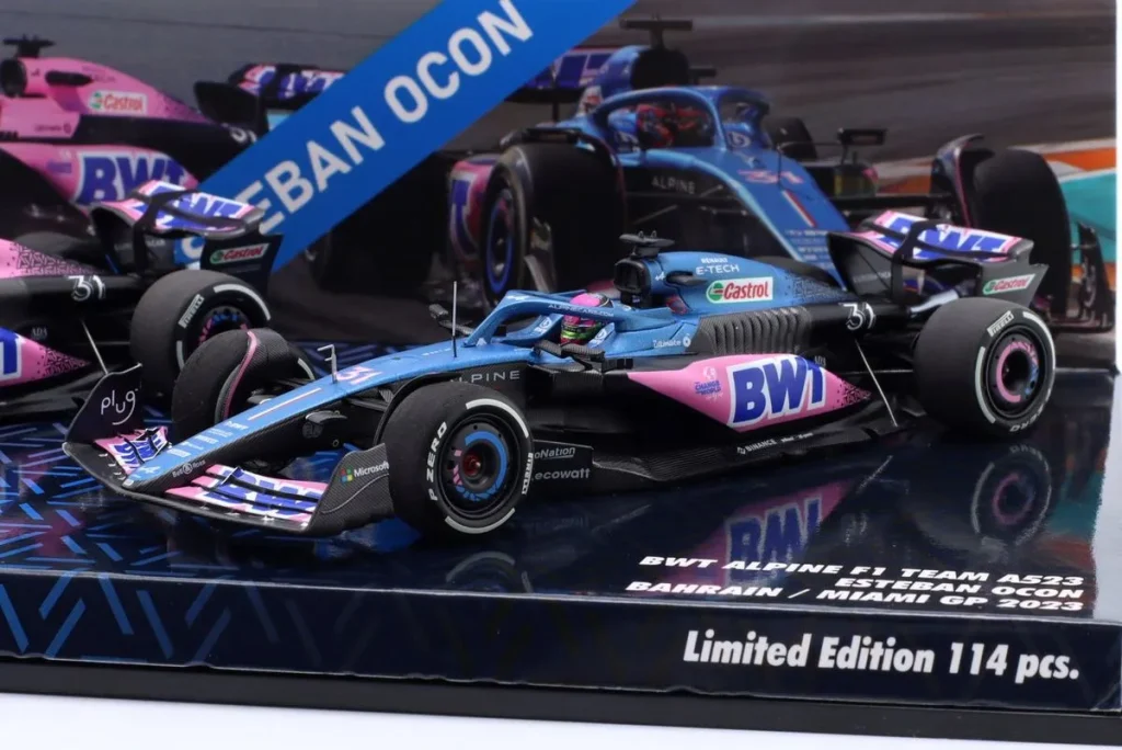 โมเดลรถ 1:43 Alpine A523 #31 Esteban Ocon Bahrain GP / อันดับ 9 Miami GP ฟอร์มูล่าวัน ปี 2023 Minichamps