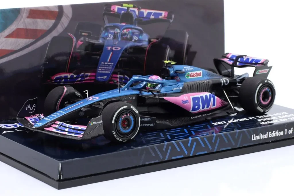 โมเดลรถ 1:43 Alpine A523 #10 Pierre Gasly อันดับ 8 Miami GP ฟอร์มูล่าวัน ปี 2023 Minichamps