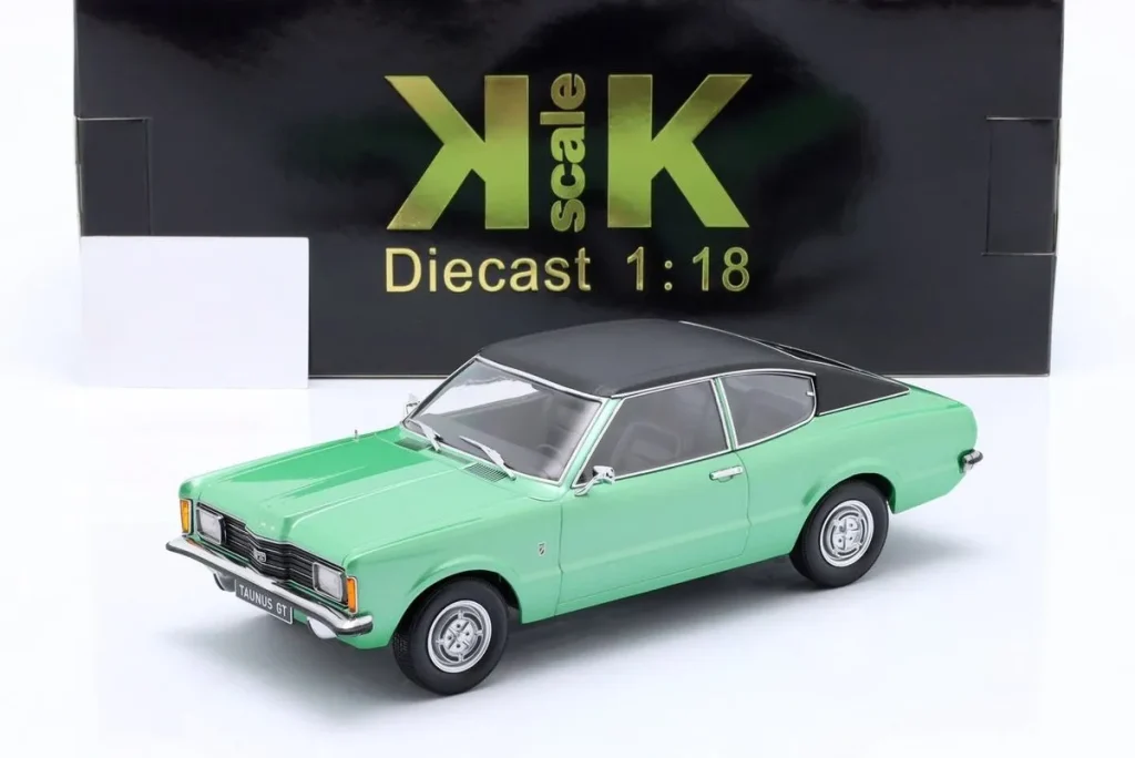 โมเดลรถ 1:18 Ford Taunus GT Coupe ปี 1971 สีเขียวเมทัลลิก / ดำด้าน KK-Scale