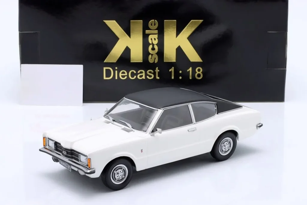 Model 1:18 Ford Taunus GT Coupe year 1971 white / matte black KK-Scale