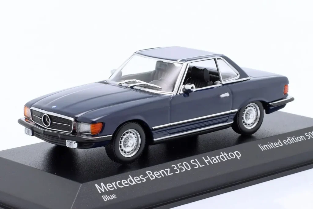 โมเดลรถ 1:43 Mercedes-Benz 350 SL (R107) ปี 1974 สีน้ำเงิน Minichamps