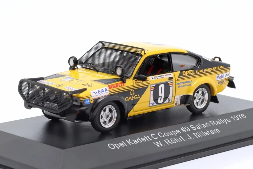โมเดลรถ 1:43 Opel Kadett C Coupé #9 Walter Röhrl, Claes Billstam Safari แรลลี่ Kenia ปี 1976 CMR